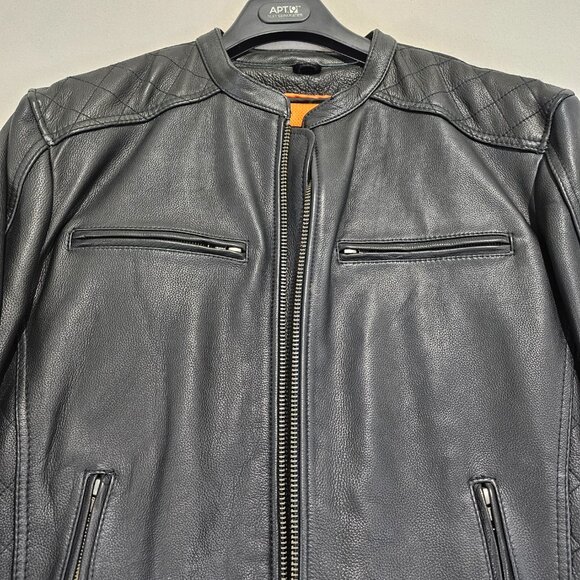 First Classics Jacket Mens Large Black Leather Zip Up Lined Biker Motorcycle - Picture 4 of 15